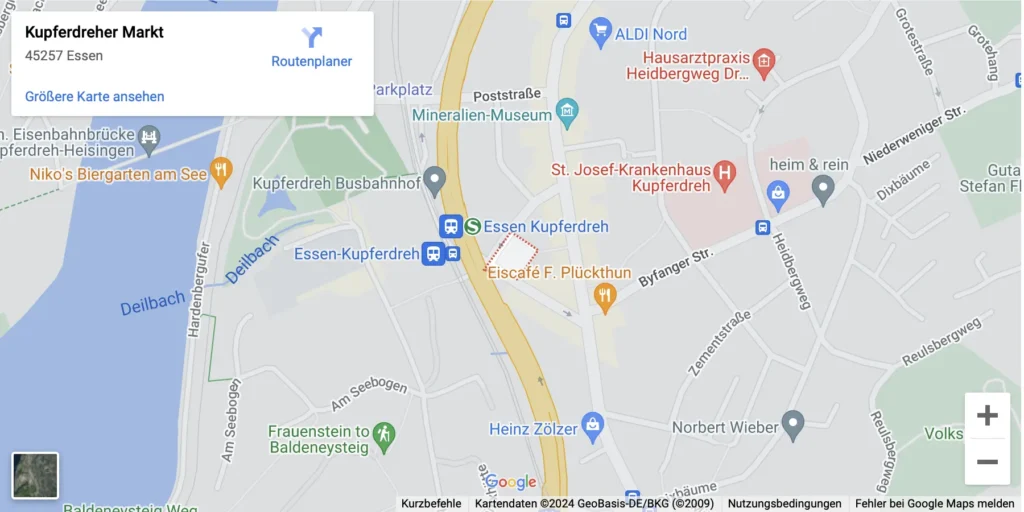Google Maps Karte vom Standort Essen Kupferdreh Markt